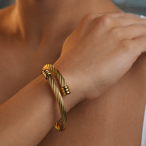 ROMALI 18K Gold-Plated Golden Cable Bracelet- Adjustable Bangle - ROMALI