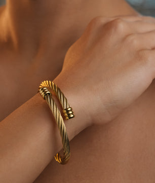 ROMALI 18K Gold-Plated Golden Cable Bracelet- Adjustable Bangle - ROMALI
