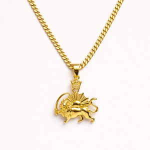 ROMALI Iran Pahlavi Lion & Sun Men's Necklace | 18K Gold-Plated