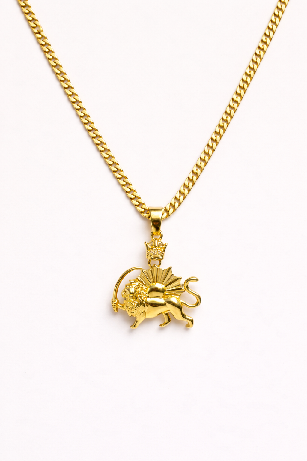 ROMALI Iran Pahlavi Lion & Sun Men's Necklace | 18K Gold-Plated
