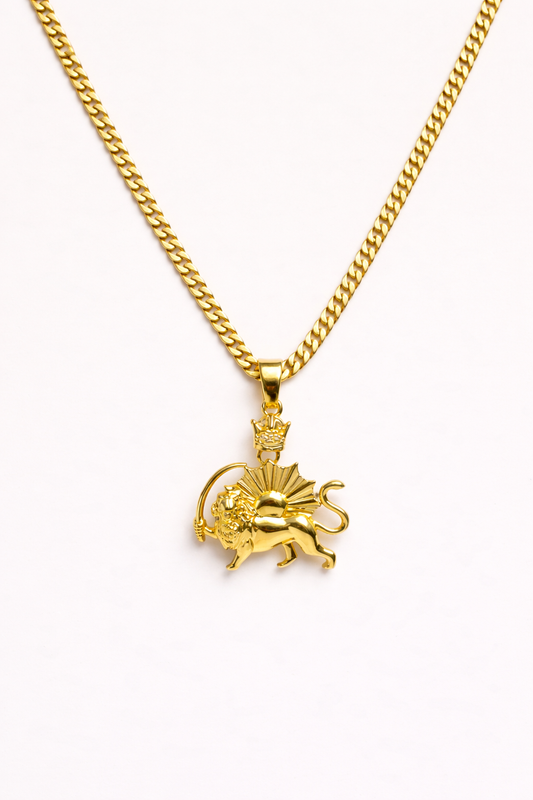 ROMALI Iran Pahlavi Lion & Sun Men's Necklace | 18K Gold-Plated