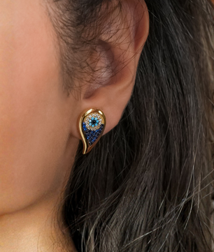 ROMALI 18K Gold-Plated Teardrop Peacock Eye Stud Earrings – Blue Crystal Protection