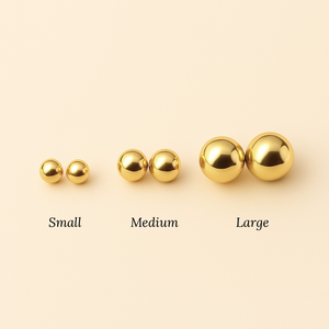 ROMALI 18K Gold-Plated Ball Stud Earrings – Small, Medium, and Large Sizes - ROMALI