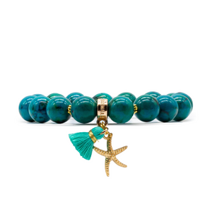 ROMALI Dyed Chrysocolla Starfish Tassle Beaded Bracelet - Isla Mujeres 10mm - ROMALI