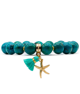 ROMALI Dyed Chrysocolla Starfish Tassle Beaded Bracelet - Isla Mujeres 10mm - ROMALI