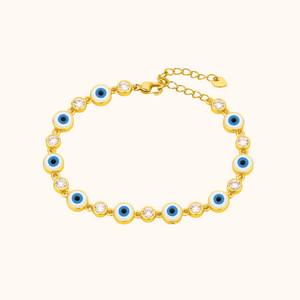 ROMALI 18K Gold-Plated White Blue Eye Crystal Bracelet