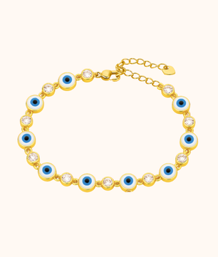 ROMALI 18K Gold-Plated White Blue Eye Crystal Bracelet
