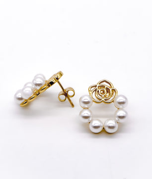 ROMALI 18k Gold-Plated Rose and Pearl Hoop Earrings - ROMALI