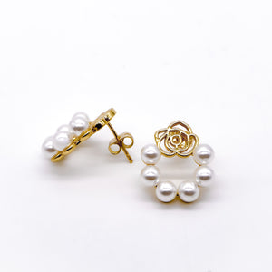 ROMALI 18k Gold-Plated Rose and Pearl Hoop Earrings