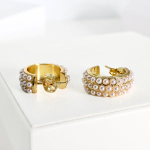 ROMALI 18K Gold-Plated Mini Pearl Cluster Hoop Earrings - ROMALI