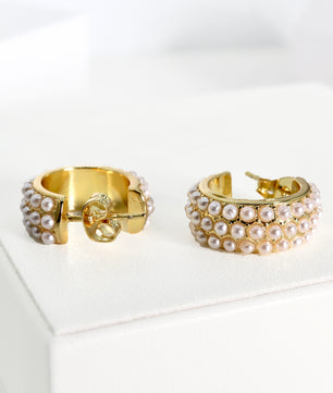 ROMALI 18K Gold-Plated Mini Pearl Cluster Hoop Earrings - ROMALI