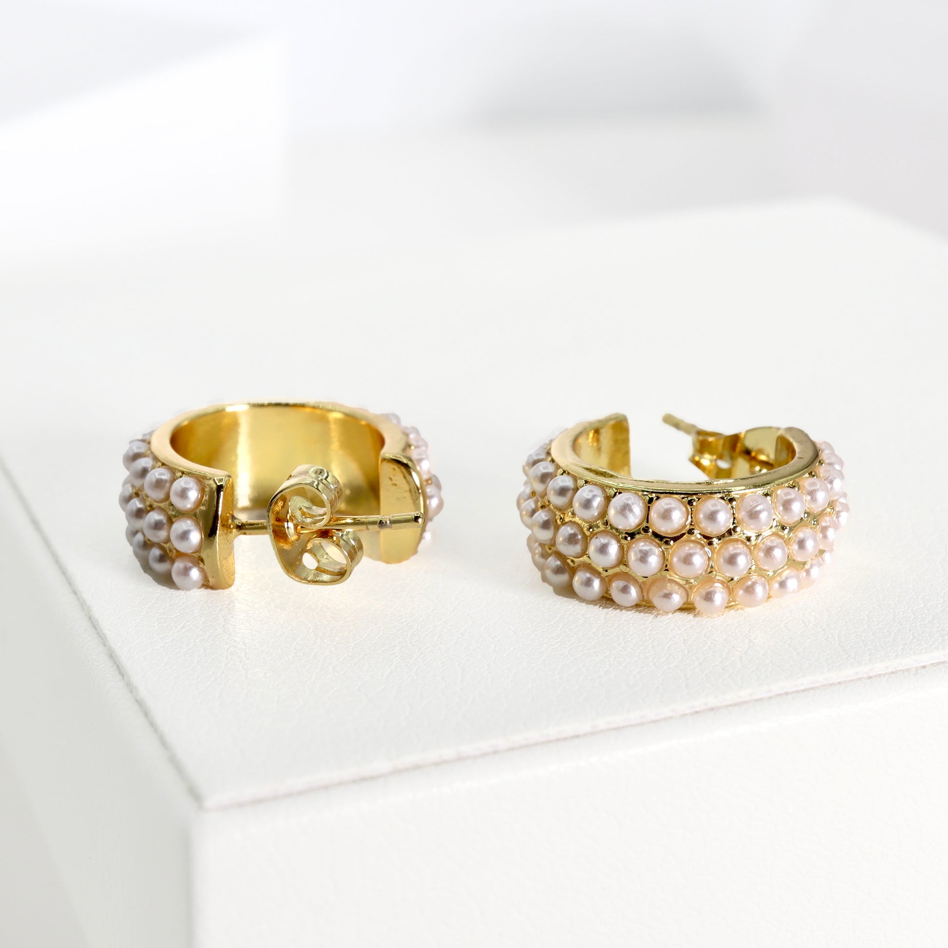 ROMALI 18K Gold-Plated Mini Pearl Cluster Hoop Earrings - ROMALI