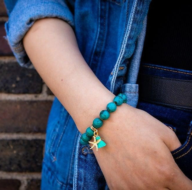 ROMALI Dyed Chrysocolla Starfish Tassle Beaded Bracelet - Isla