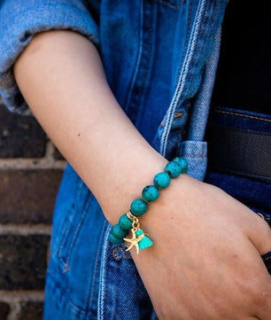 ROMALI Dyed Chrysocolla Starfish Tassle Beaded Bracelet - Isla Mujeres 10mm - ROMALI