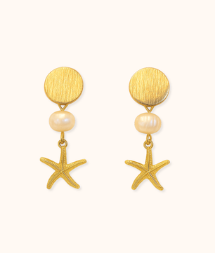 ROMALI 18K Gold-Plated Starfish Drop Earrings – Freshwater Pearl Coastal Charm