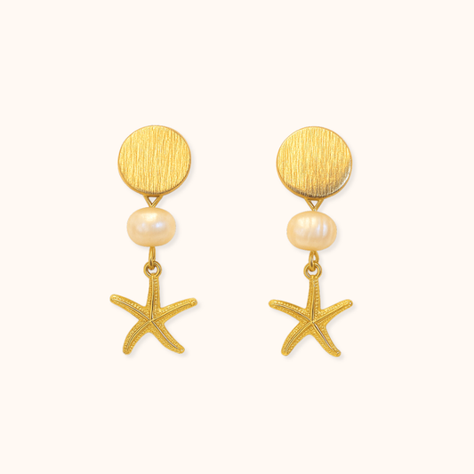 ROMALI 18K Gold-Plated Starfish Drop Earrings – Freshwater Pearl Coastal Charm