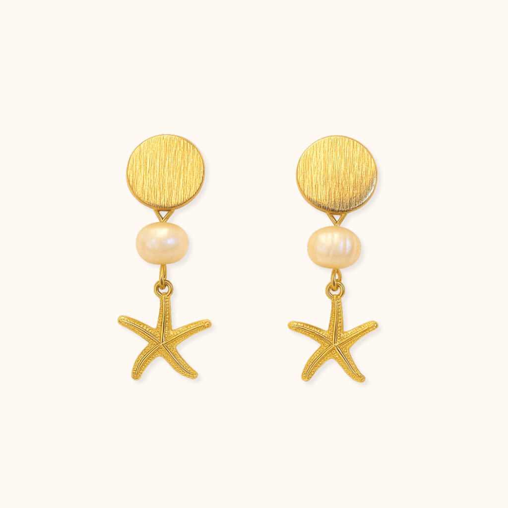 ROMALI 18K Gold-Plated Starfish Drop Earrings – Freshwater Pearl Coastal Charm