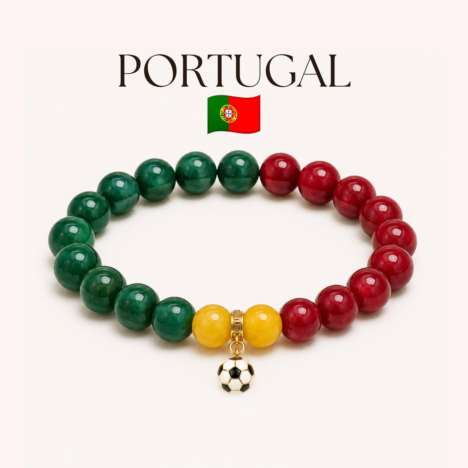 ROMALI Portugal Soccer Beaded Bracelet | Green Jade, Cherry Jade & Yellow Jade Unisex