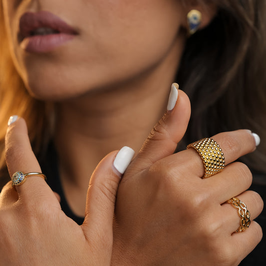 ROMALI 18K Gold-Plated Beaded Adjustable Ring - ROMALI