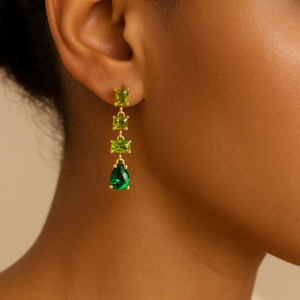 ROMALI Green Crystal Cascade Dangle Drop Earrings – 18K Gold-Plated
