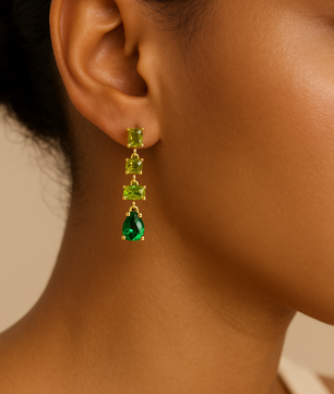 ROMALI 18K Gold-Plated Green Crystal Cascade Dangle Drop Earrings – CZ & Glass Shine