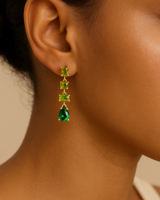 ROMALI 18K Gold-Plated Green Crystal Cascade Dangle Drop Earrings – CZ & Glass Shine