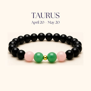 ROMALI Taurus Zodiac Beaded Bracelet - Green Jade & Rose Quartz April 20 – May 20