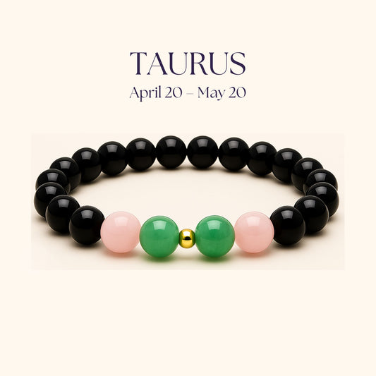ROMALI Taurus Zodiac Beaded Bracelet - Green Jade & Rose Quartz April 20 – May 20