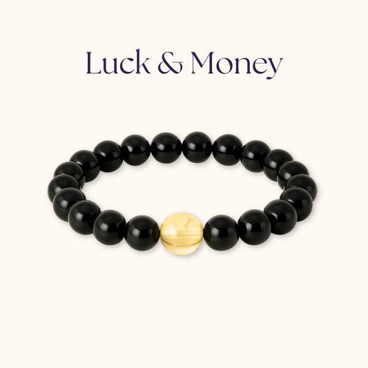 ROMALI Luck & Money Beaded Bracelet | Natural Black Obsidian & Citrine Beaded Bracelet | Unisex