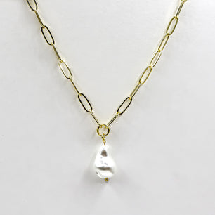 18k Gold-Plated Pearl Paperclip Necklace