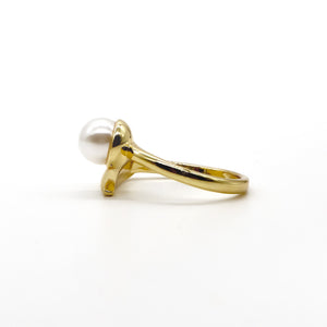 ROMALI 18K Gold Plated Solo Pearl Adjustable Ring - ROMALI