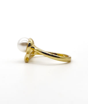 ROMALI 18K Gold Plated Solo Pearl Adjustable Ring - ROMALI