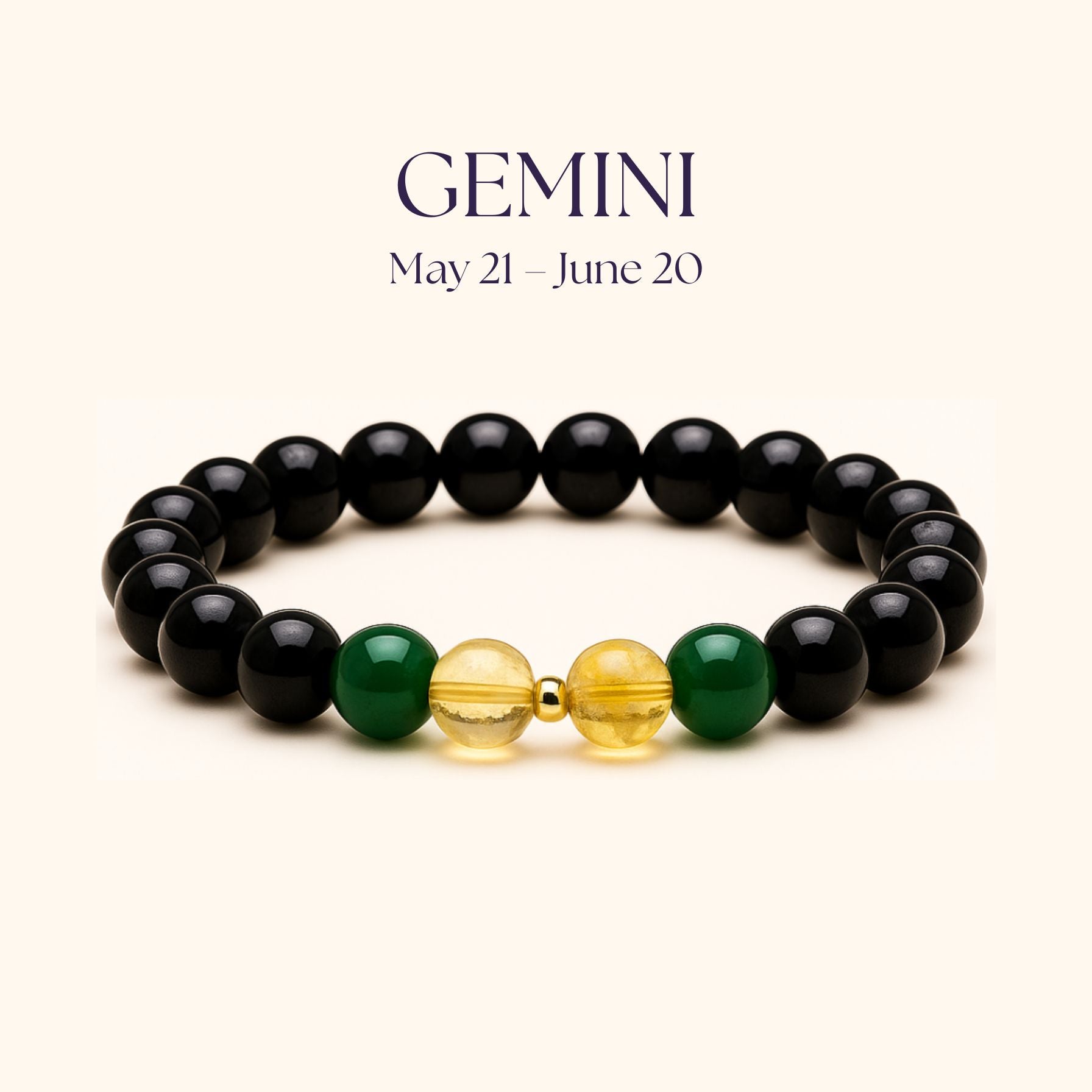 ROMALI Gemini Zodiac Beaded Bracelet - Green Jade & Citrine May 21