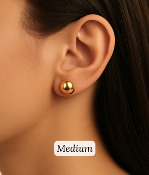 ROMALI 18K Gold-Plated Ball Stud Earrings – Small, Medium, and Large Sizes - ROMALI