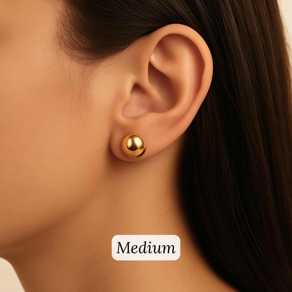 ROMALI 18K Gold-Plated Ball Stud Earrings – Small, Medium, and Large Sizes - ROMALI