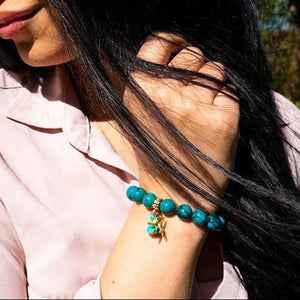 ROMALI Dyed Chrysocolla Starfish Tassle Beaded Bracelet - Isla Mujeres 10mm - ROMALI