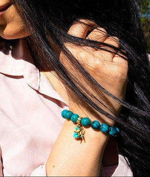 ROMALI Dyed Chrysocolla Starfish Tassle Beaded Bracelet - Isla Mujeres 10mm - ROMALI