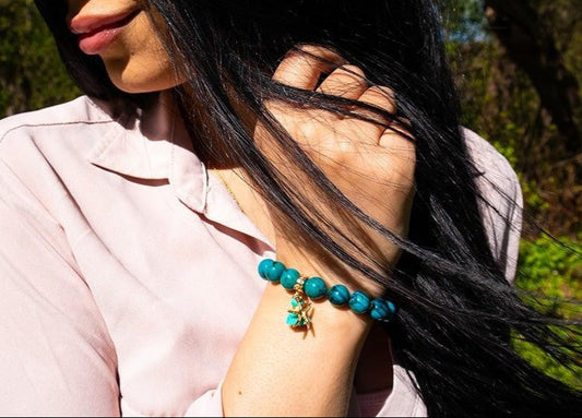 ROMALI Dyed Chrysocolla Starfish Tassle Beaded Bracelet - Isla Mujeres 10mm - ROMALI