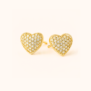 ROMALI 18K Gold-Plated Heart Pavé Cubic Zirconia Stud Earrings - ROMALI