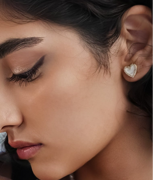 ROMALI 18K Gold-Plated Heart-Shaped Enamel Stud Earrings with Crystal Accents - ROMALI