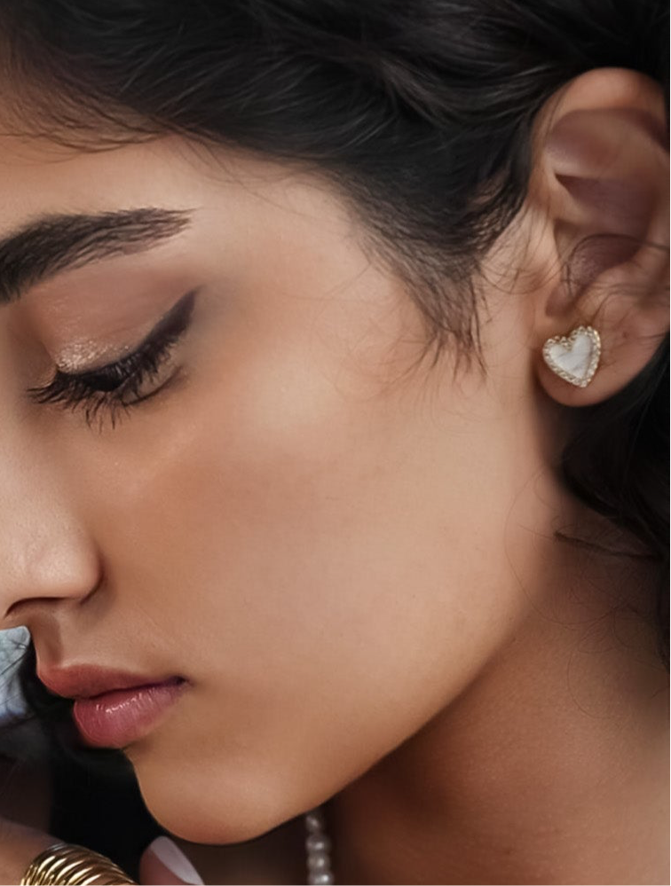 ROMALI 18K Gold-Plated Heart-Shaped Enamel Stud Earrings with Crystal Accents - ROMALI