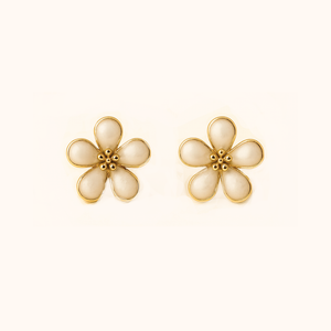 ROMALI 18K Gold-Plated Enamel Flower Stud Earrings – Dainty Five-Petal Floral - ROMALI