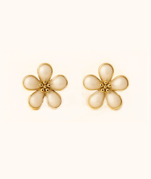 ROMALI 18K Gold-Plated Enamel Flower Stud Earrings – Dainty Five-Petal Floral - ROMALI