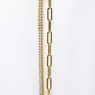 Gold-Plated Cubic Zirconia & Paperclip Necklace