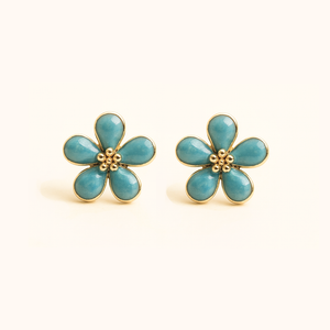 ROMALI 18K Gold-Plated Enamel Flower Stud Earrings – Dainty Five-Petal Floral - ROMALI