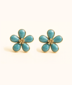ROMALI 18K Gold-Plated Enamel Flower Stud Earrings – Dainty Five-Petal Floral - ROMALI