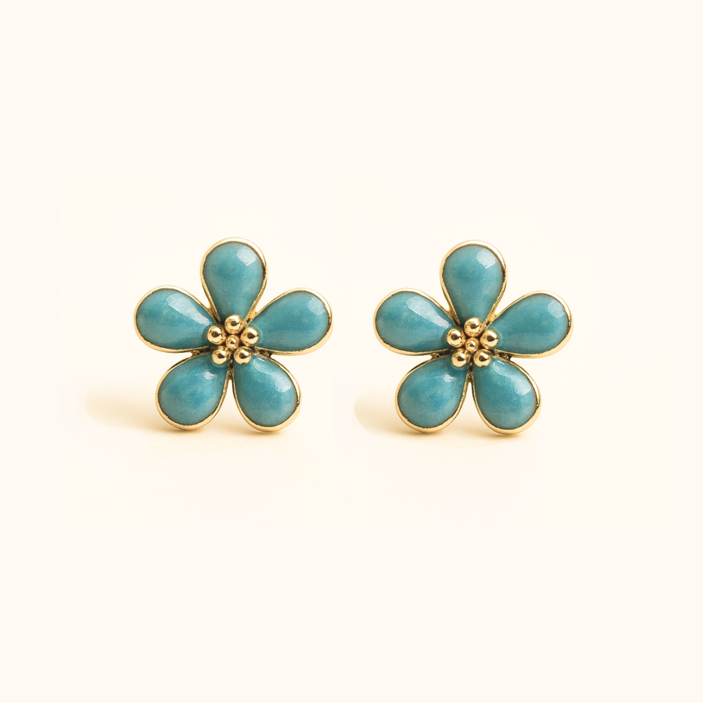 ROMALI 18K Gold-Plated Enamel Flower Stud Earrings – Dainty Five-Petal Floral - ROMALI