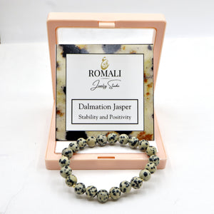 ROMALI Natural Faceted Dalmatian Jasper Beaded Bracelet - Stone of Joy 8mm - ROMALI