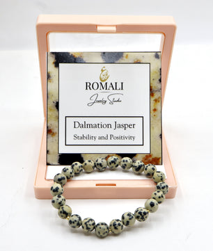 ROMALI Natural Faceted Dalmatian Jasper Beaded Bracelet - Stone of Joy 8mm - ROMALI