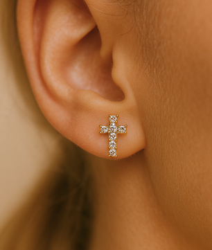 ROMALI 18K Gold-Plated Mini Cross Pavé Stud Earrings - ROMALI